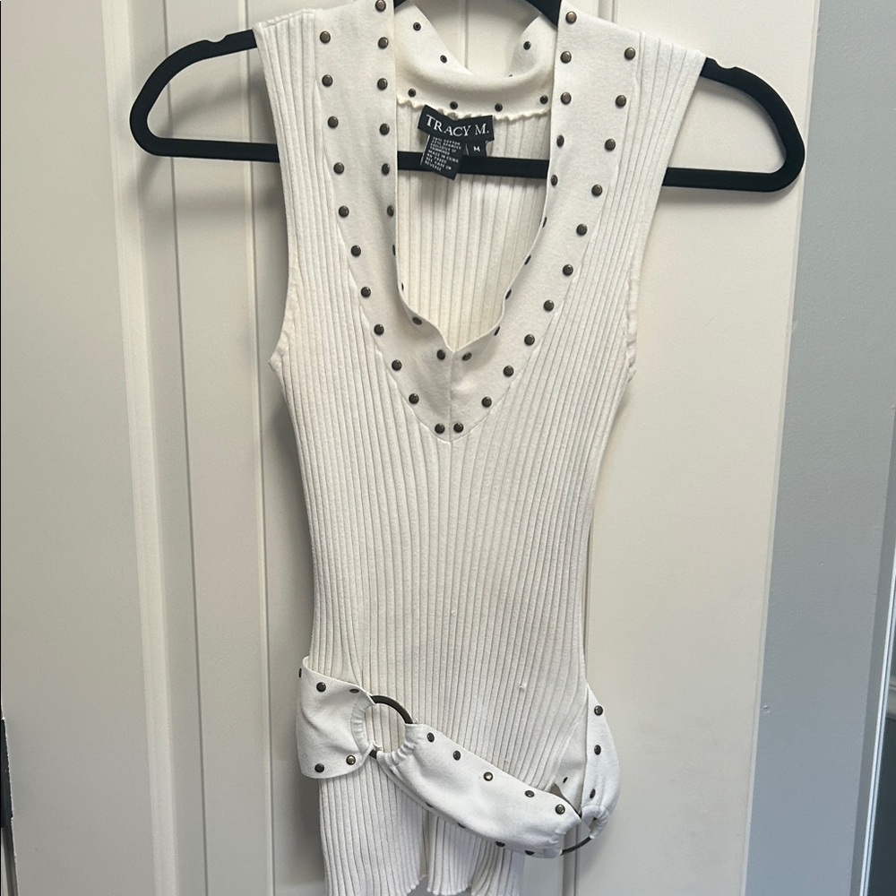 Tracy M White Bodysuit with Stud Details